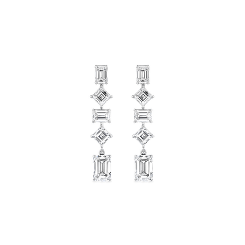 Emerald-shaped Diamond Dangle Earrings-Emerald - shaped Diamond Dangle Earrings - DENKA04621