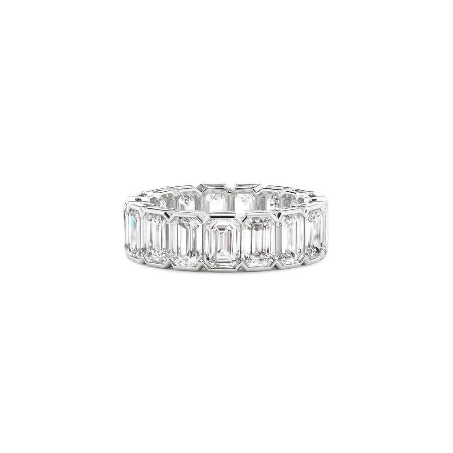 Emerald Diamond Eternity Band in platinum totaling 4.45 carats.
