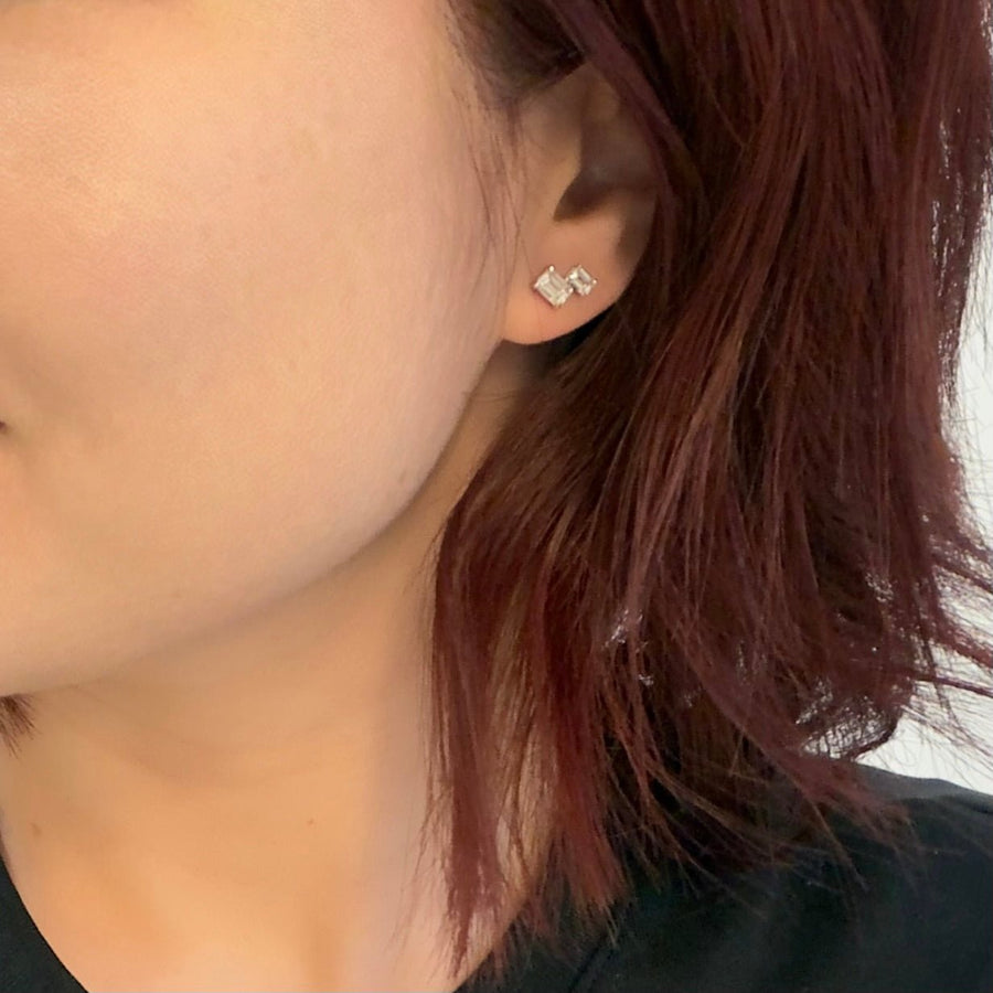 Emerald-shaped Diamond Stud Earrings - 63935