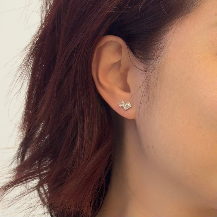 Emerald-shaped Diamond Stud Earrings - 63935