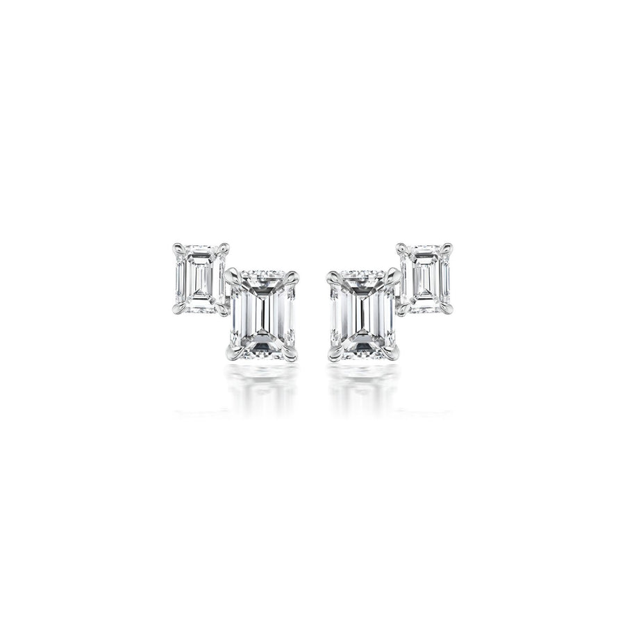 Emerald - shaped Diamond Stud Earrings - 63935