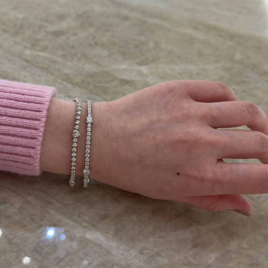 Five Diamond Heart Station Line Bracelet - DBDRA01919