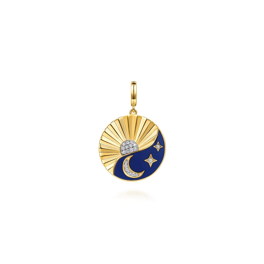 Gabriel & Co. 14K White and Yellow Gold Diamond and Diamond Cut Medallion with Chrome Blue Enamel PT7654ELM45JJ