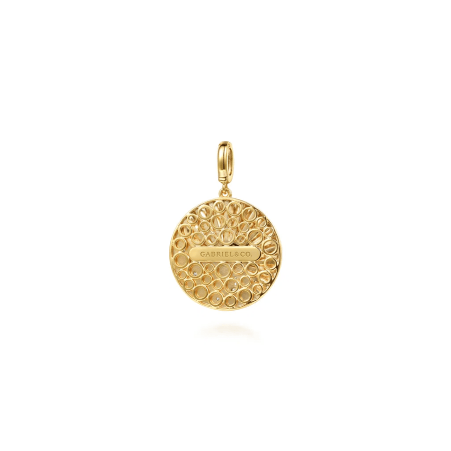 Gabriel & Co. 14K White and Yellow Gold Diamond and Diamond Cut Medallion with Chrome Blue Enamel PT7654ELM45JJ