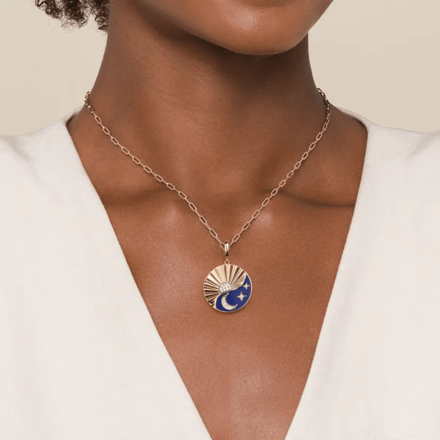 Gabriel & Co. 14K White and Yellow Gold Diamond and Diamond Cut Medallion with Chrome Blue Enamel PT7654ELM45JJ