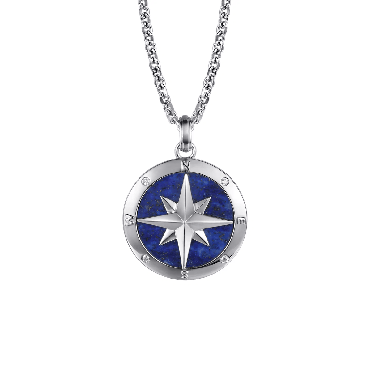 Gabriel & Co. 22 Inch 925 Sterling Silver Diamond and Lapis Compass Pendant Necklace NKM2138-22SV5LP