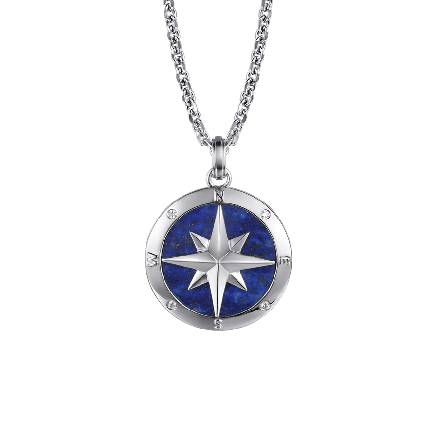Gabriel & Co. 22 Inch 925 Sterling Silver Diamond and Lapis Compass Pendant Necklace NKM2138-22SV5LP
