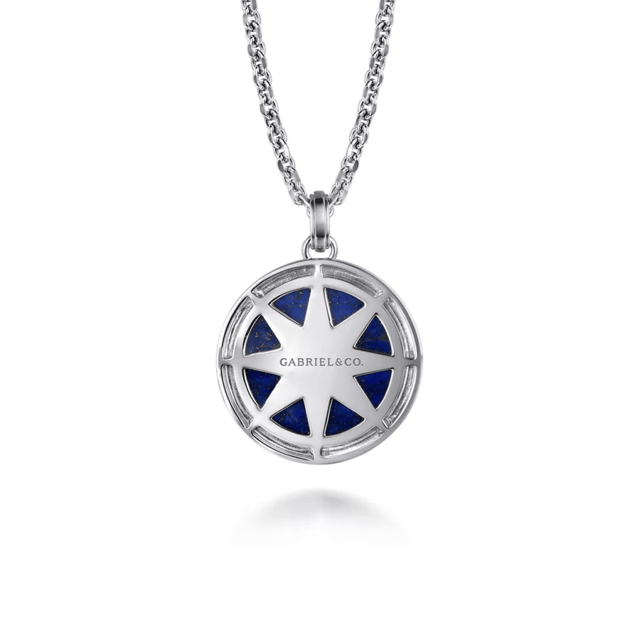 Gabriel & Co. 22 Inch 925 Sterling Silver Diamond and Lapis Compass Pendant Necklace NKM2138-22SV5LP