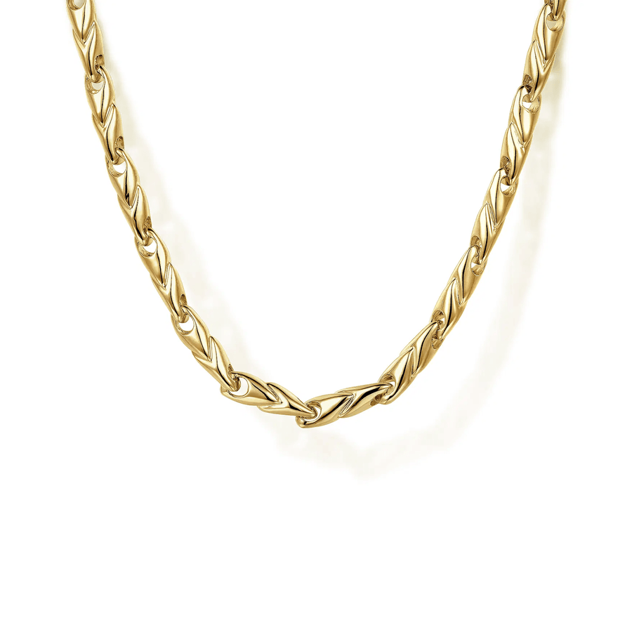 Gabriel & Co. 24 Inch 14K Yellow Gold Hollow Men's Link Chain Necklace NKM6767-24Y4JJJ
