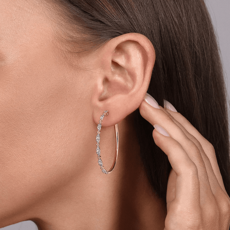 Gabriel & Co. 40mm Diamond Station Intricate Hoop Earrings-Gabriel & Co. 40mm Diamond Station Intricate Hoop Earrings - EG14721Y45JJ