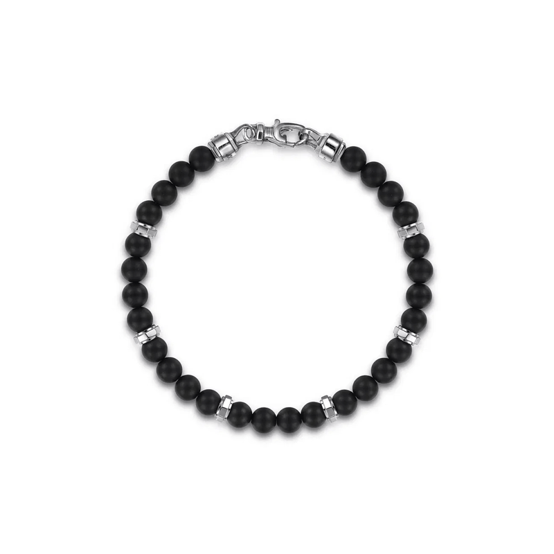 Gabriel & Co. 925 Sterling Silver and 6mm Black Titanium Bead Men's Bracelet-Gabriel & Co. 925 Sterling Silver and 6mm Black Titanium Bead Men's Bracelet TBM2194TISVJJJ