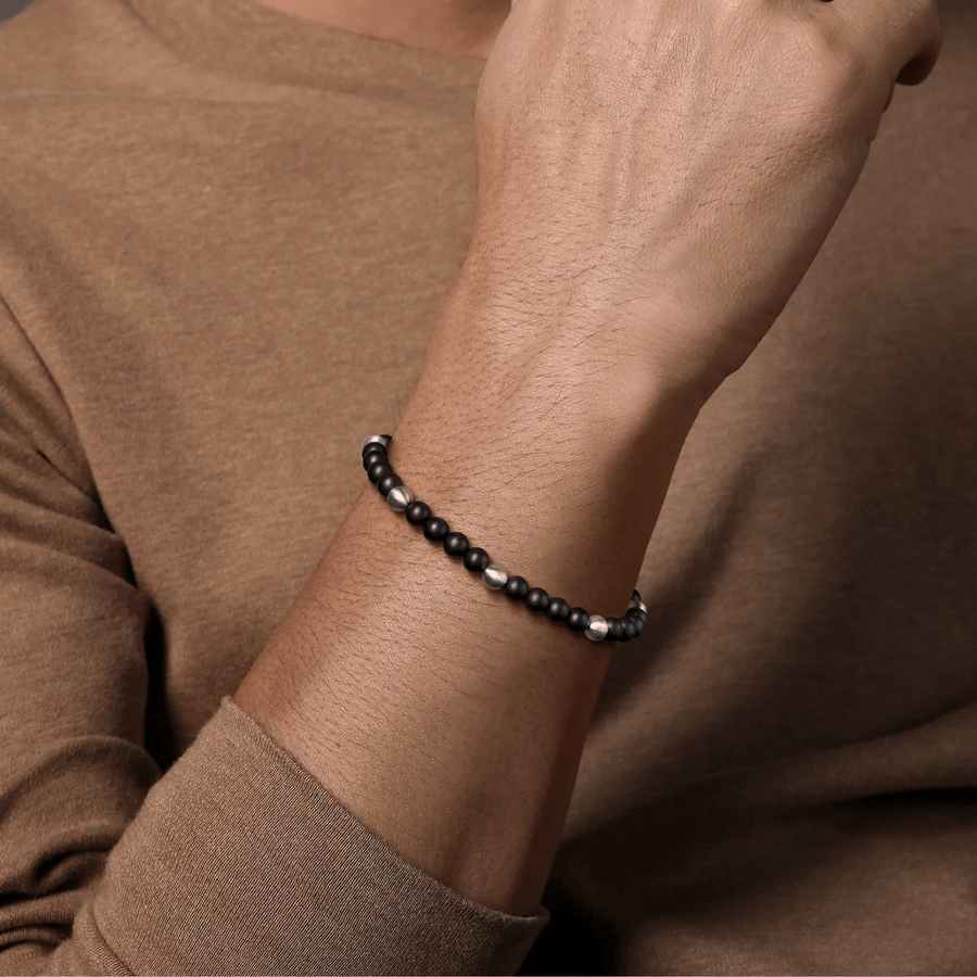 Gabriel & Co. 925 Sterling Silver and 6mm Black Titanium Sandblast Men's Beaded Bracelet TBM2214TISVJJJ