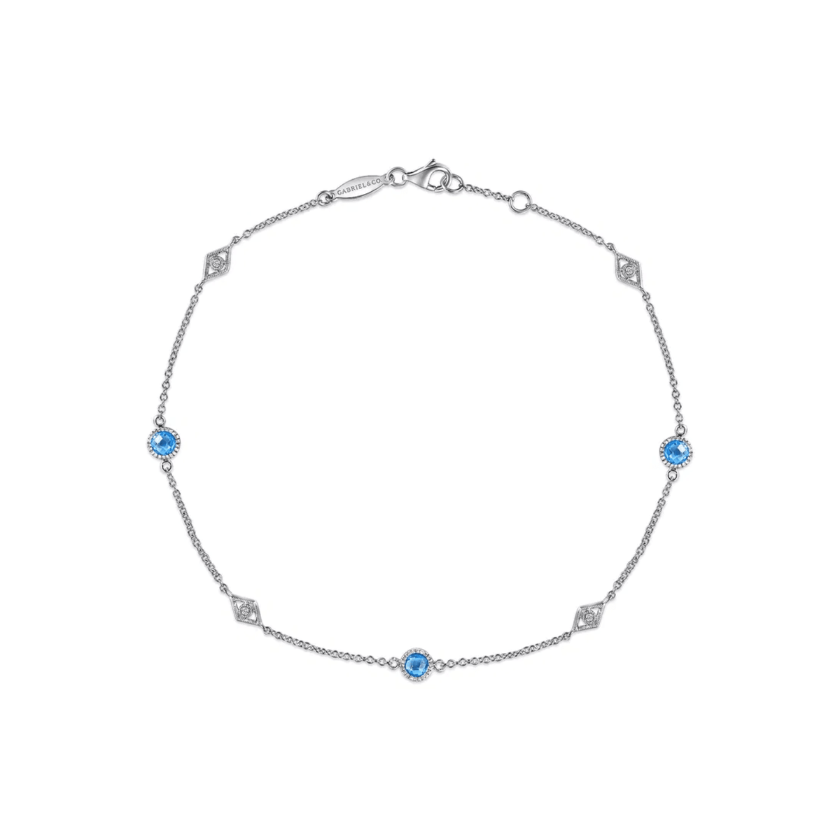 Gabriel & Co. 925 Sterling Silver Ankle Bracelet with Blue Topaz and White Sapphire Stations - AB935SVJMC