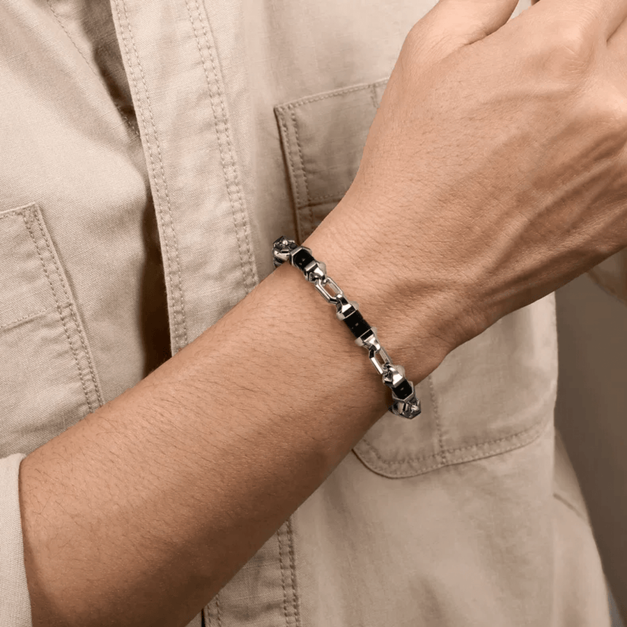 Gabriel & Co. 925 Sterling Silver Onyx Cylinder Beaded Mens Bracelet TBM2169SVJOX