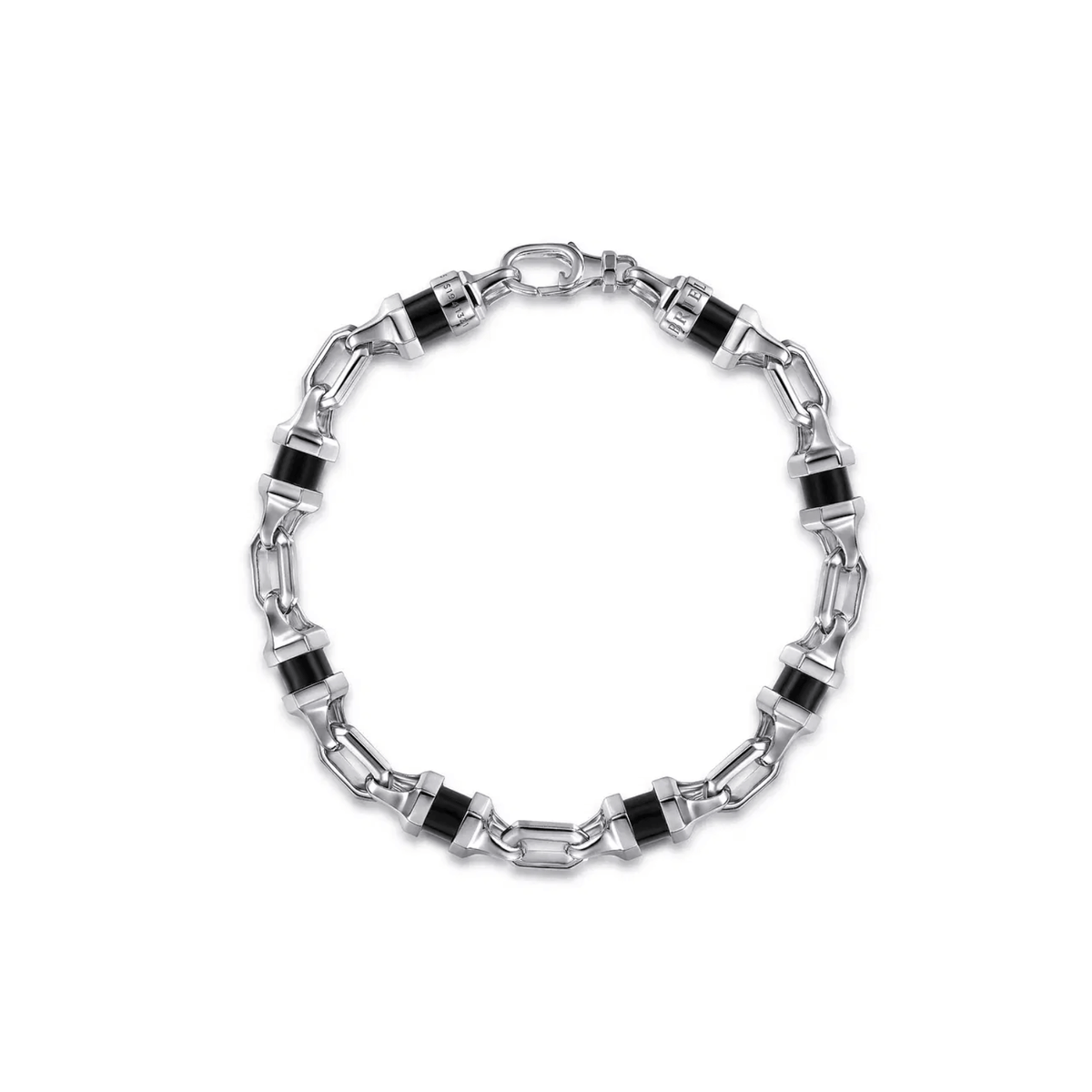 Gabriel & Co. 925 Sterling Silver Onyx Cylinder Beaded Mens Bracelet TBM2169SVJOX