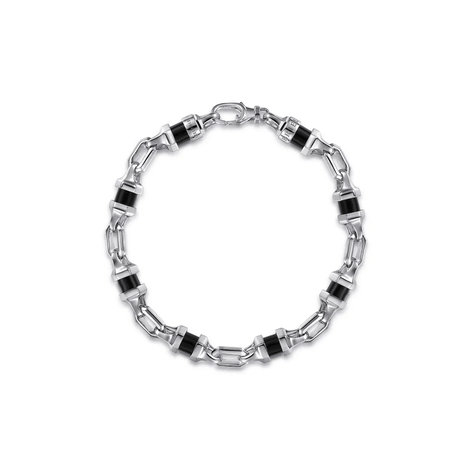 Gabriel & Co. 925 Sterling Silver Onyx Cylinder Beaded Mens Bracelet TBM2169SVJOX