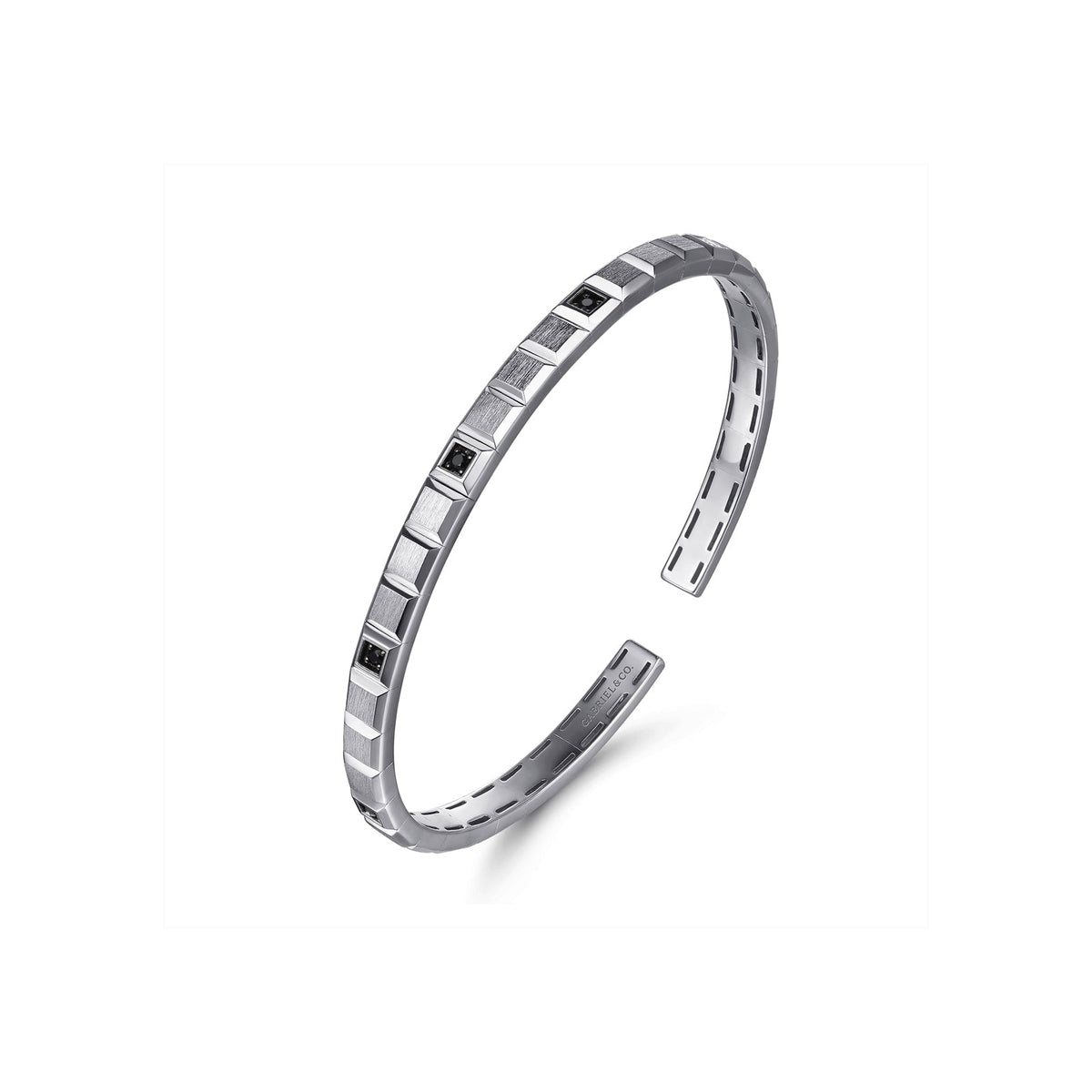Gabriel & Co. Black Spinel Open Cuff Angular Cuts Square Bangle - BGM2179-72SVJBS