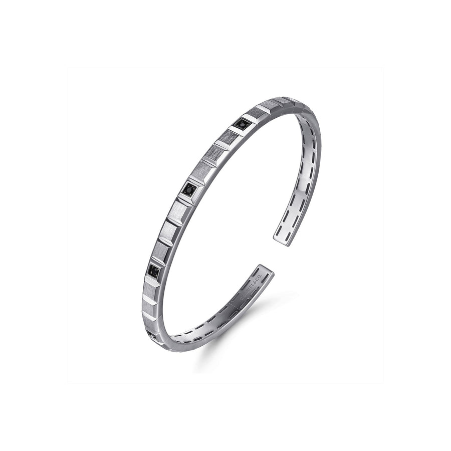 Gabriel & Co. Black Spinel Open Cuff Angular Cuts Square Bangle - BGM2179-72SVJBS