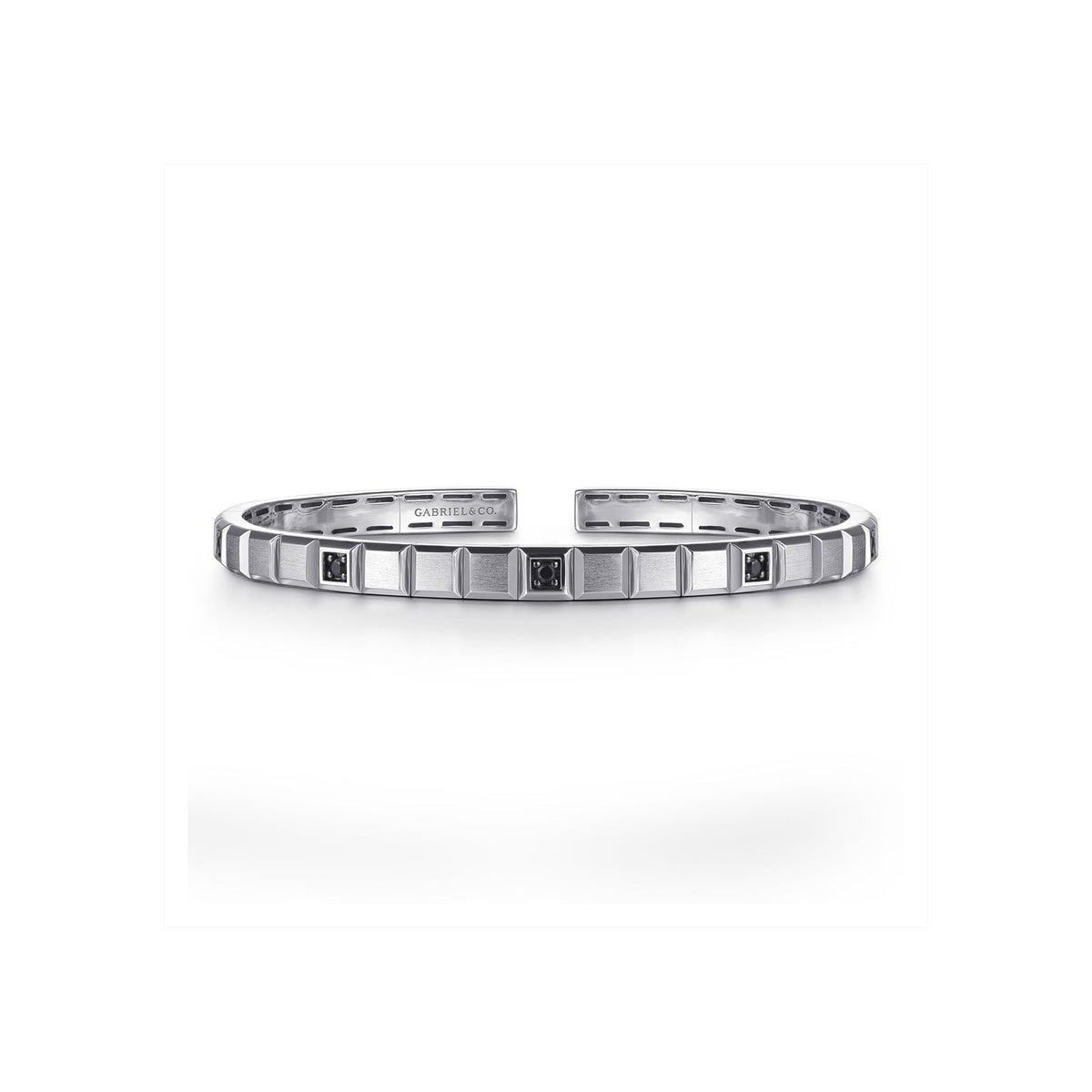 Gabriel & Co. Black Spinel Open Cuff Angular Cuts Square Bangle - BGM2179-72SVJBS