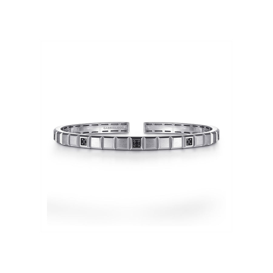 Gabriel & Co. Black Spinel Open Cuff Angular Cuts Square Bangle - BGM2179-72SVJBS