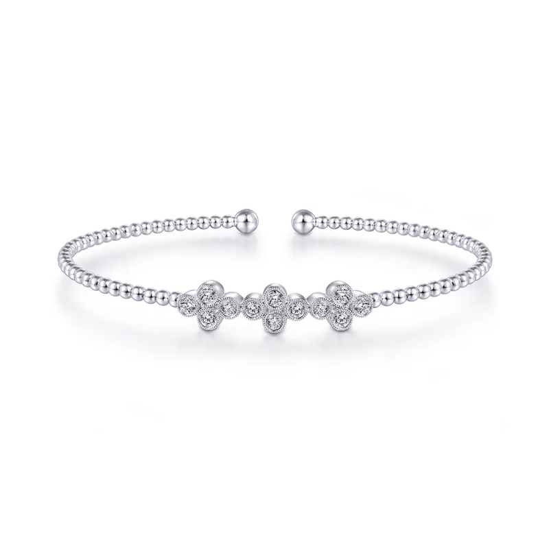 Gabriel & Co. Bujukan Bead Cuff Bracelet with Three Quatrefoil Diamond Stations-Gabriel & Co. Bujukan Bead Cuff Bracelet with Three Quatrefoil Diamond Stations - BG4115 - 65W45JJ