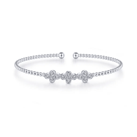 Gabriel & Co. Bujukan Bead Cuff Bracelet with Three Quatrefoil Diamond Stations-Gabriel & Co. Bujukan Bead Cuff Bracelet with Three Quatrefoil Diamond Stations - BG4115 - 65W45JJ