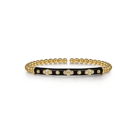 Gabriel & Co. Bujukan Beads and Diamond Split Bangle Bracelet with Black Enamel-Gabriel & Co. Bujukan Beads and Diamond Split Bangle Bracelet with Black Enamel BG5054E8Y45JJ.S550