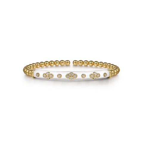 Gabriel & Co. Bujukan Beads and Diamond Split Bangle Bracelet with White Enamel with Lock-Gabriel & Co. Bujukan Beads and Diamond Split Bangle Bracelet with White Enamel BG5054E9Y45JJ