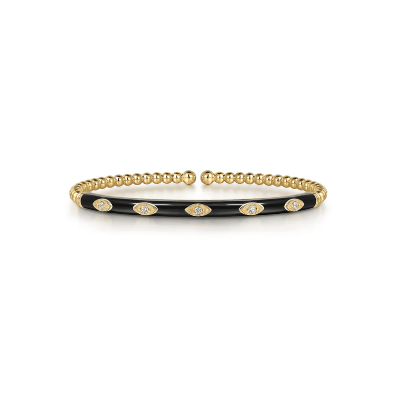 Gabriel & Co. Bujukan Beads and Diamond Split Bangle with Black Enamel with Lock-Gabriel & Co. Bujukan Beads and Diamond Split Bangle with Black Enamel BG4971E8Y45JJ