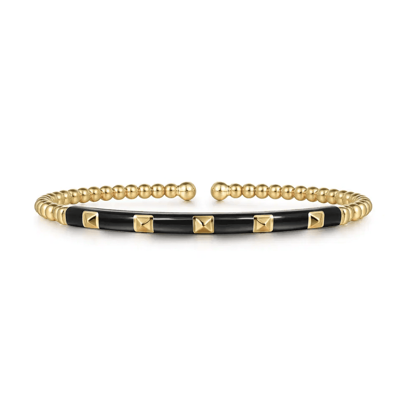 Gabriel & Co. Bujukan Beads and Pyramid Split Bangle with Black Enamel-Gabriel & Co. Bujukan Beads and Pyramid Split Bangle with Black Enamel - BG4969E8Y4JJJ