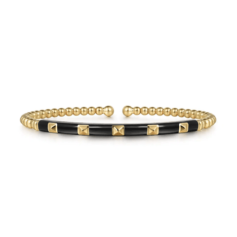 Gabriel & Co. Bujukan Beads and Pyramid Split Bangle with Black Enamel-Gabriel & Co. Bujukan Beads and Pyramid Split Bangle with Black Enamel - BG4969E8Y4JJJ