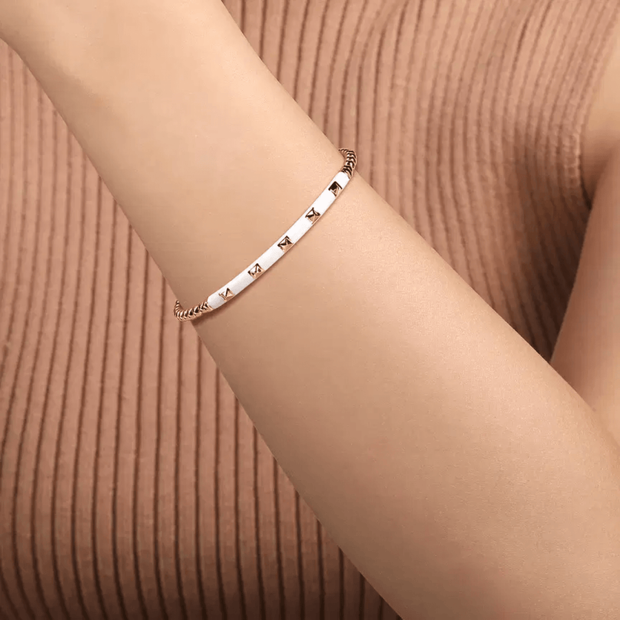 Gabriel & Co. Bujukan Beads and Pyramid Split Bangle with White Enamel - BG4969E9K4JJJ