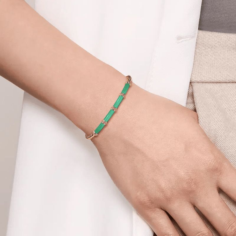 Gabriel & Co. Bujukan Beads Split Bangle with Green Enamel-Gabriel & Co. Bujukan Beads Split Bangle with Green Enamel - BG4972EHY4JJJ