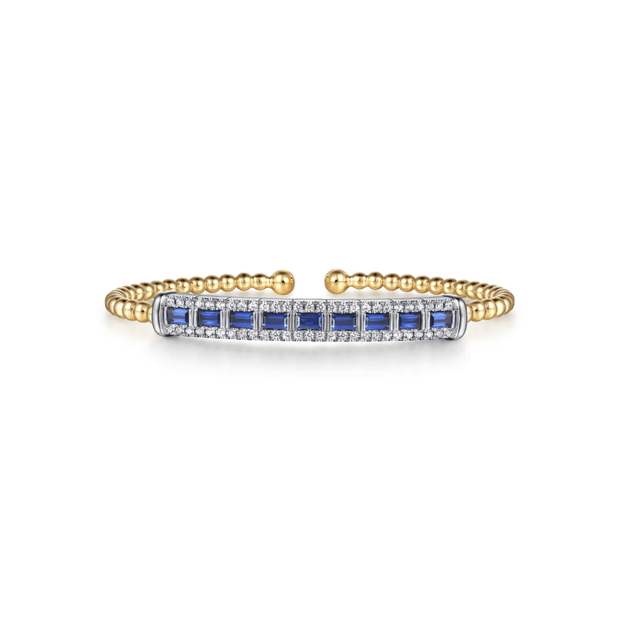 Gabriel & Co. Bujukan Diamond and Baguette Blue Sapphire Bar Split Bangle Bracelet BG5174-62M45SA