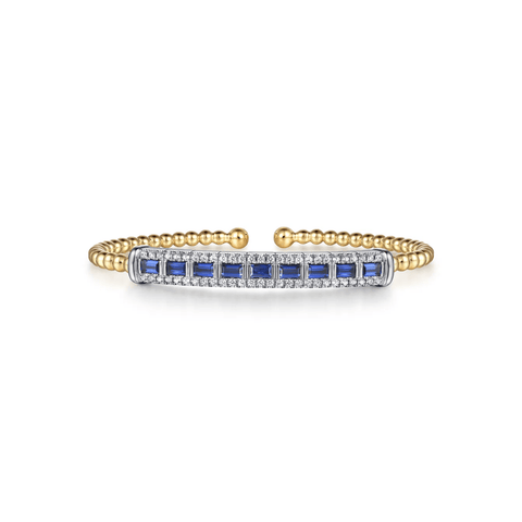 Gabriel & Co. Bujukan Diamond and Baguette Blue Sapphire Bar Split Bangle Bracelet-Gabriel & Co. Bujukan Diamond and Baguette Blue Sapphire Bar Split Bangle Bracelet BG5174-62M45SA