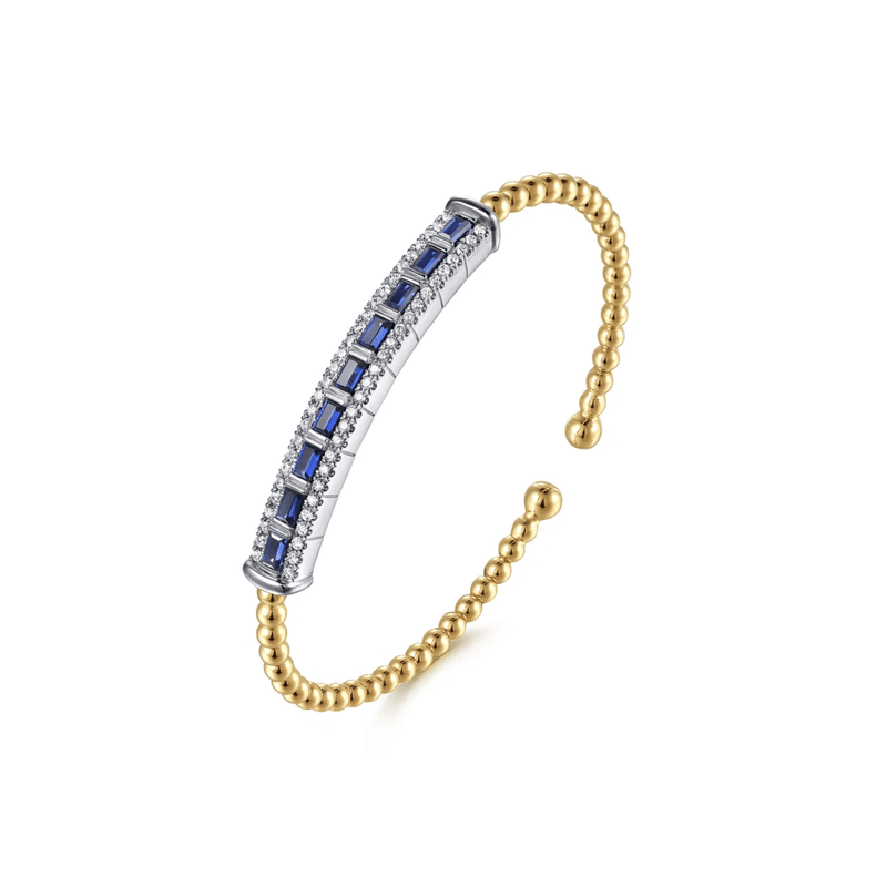Gabriel & Co. Bujukan Diamond and Baguette Blue Sapphire Bar Split Bangle Bracelet-Gabriel & Co. Bujukan Diamond and Baguette Blue Sapphire Bar Split Bangle Bracelet BG5174-62M45SA