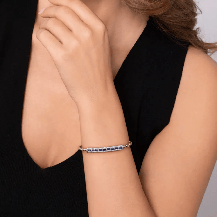 Gabriel & Co. Bujukan Diamond and Baguette Blue Sapphire Bar Split Bangle Bracelet BG5174-62M45SA