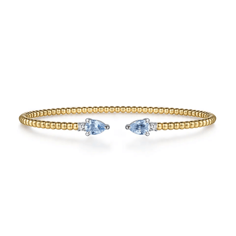 Gabriel & Co. Bujukan Open Cuff Bracelet with Aquamarine and Diamond End Caps-Gabriel & Co. Bujukan Open Cuff Bracelet with Aquamarine and Diamond End Caps - BG4718 - 62M45AQ