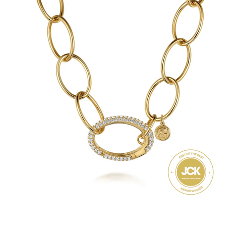 Gabriel & Co. Chain Necklace with Diamond Oval Pendant-Gabriel & Co. Chain Necklace with Diamond Oval Pendant - NK7573Y45JJ