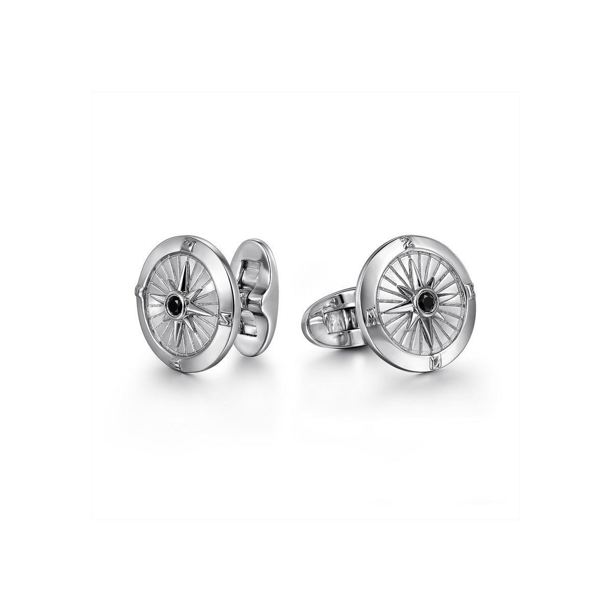 Gabriel & Co. Compass Cufflinks with Black Spinel Stone - CL20015SVJBS