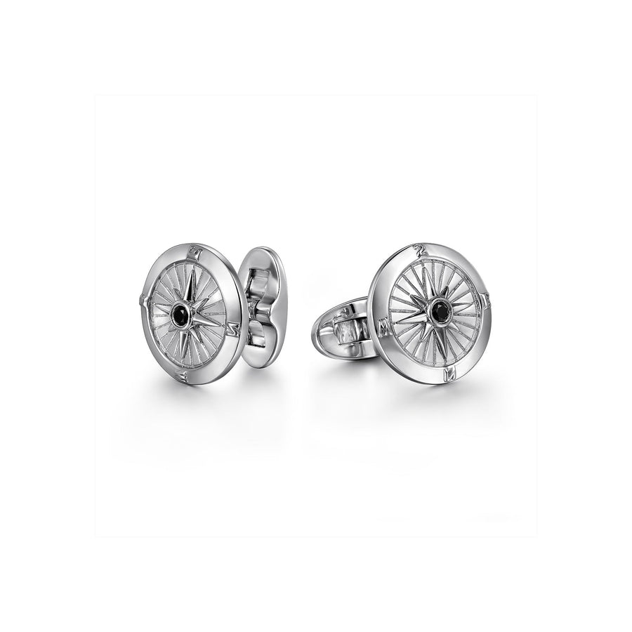 Gabriel & Co. Compass Cufflinks with Black Spinel Stone - CL20015SVJBS