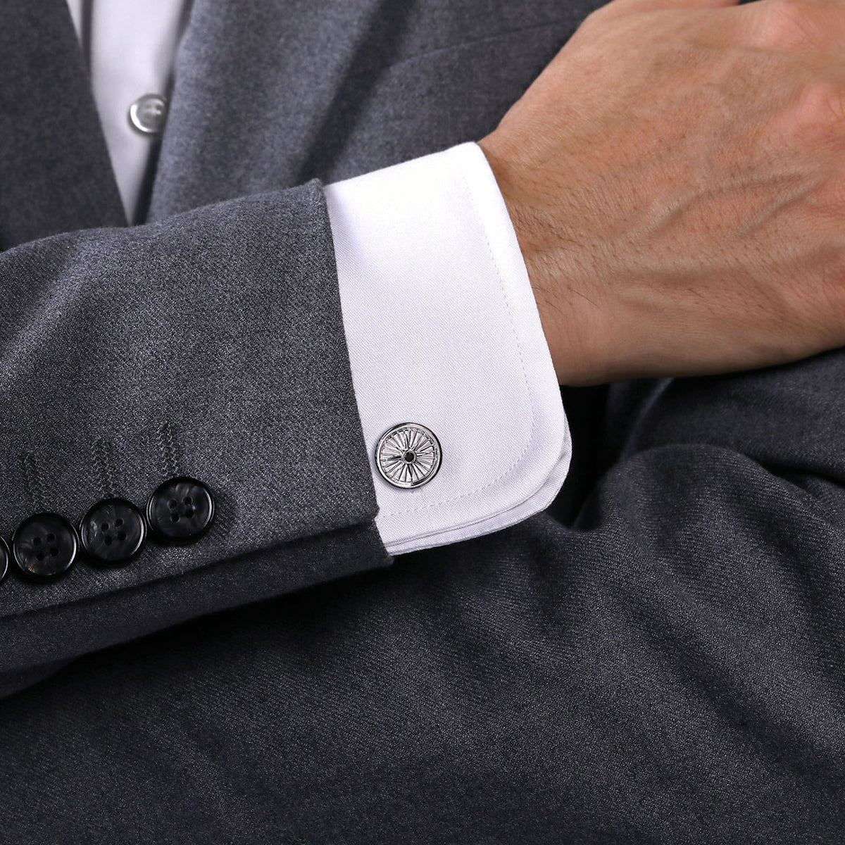 Gabriel & Co. Compass Cufflinks with Black Spinel Stone - CL20015SVJBS