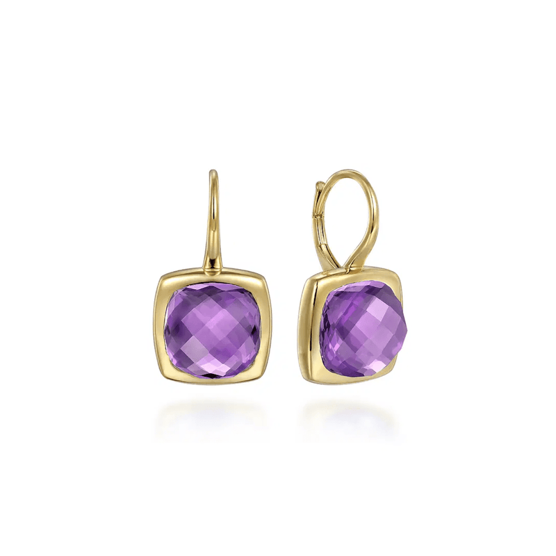 Gabriel & Co. Cushion Cut Amethyst Earrings With Flower Pattern J-Back-Gabriel & Co. Cushion Cut Amethyst Earrings With Flower Pattern J - Back - EG14987Y4JAM