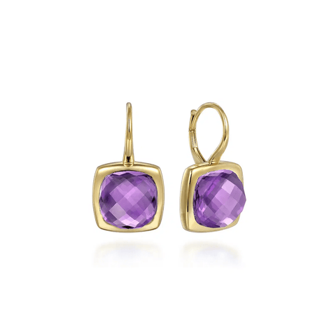 Gabriel & Co. Cushion Cut Amethyst Earrings With Flower Pattern J-Back-Gabriel & Co. Cushion Cut Amethyst Earrings With Flower Pattern J - Back - EG14987Y4JAM