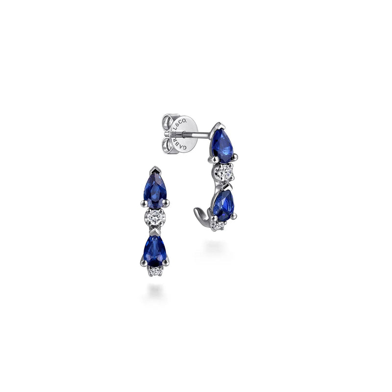 Gabriel & Co. Diamond and Pear Sapphire J-Hoop Earrings-Gabriel & Co. Diamond and Pear Sapphire J - Hoop Earrings - EG15397W45SA