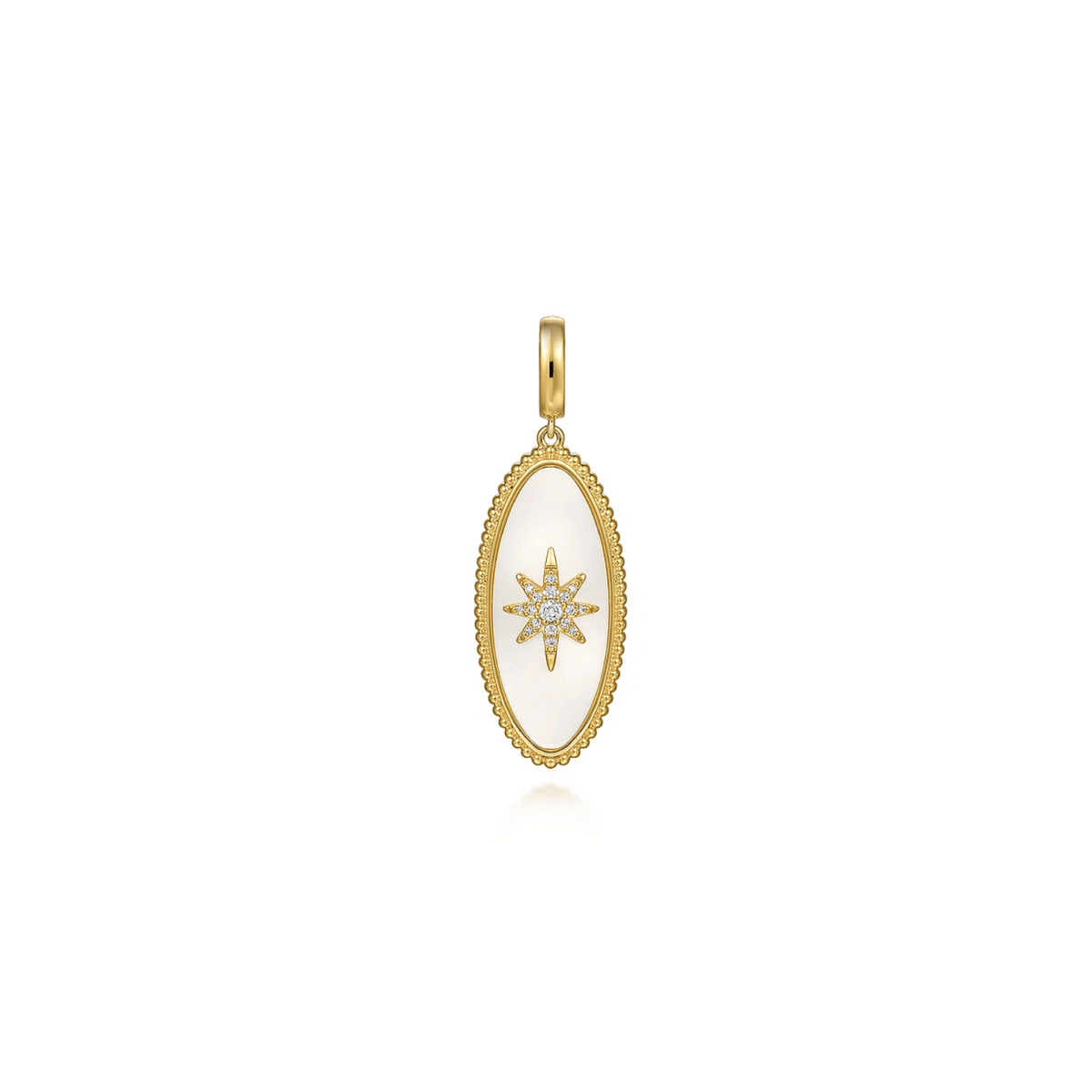 Gabriel & Co. Diamond and White Mother of Pearl Bujukan Oval Shape Medallion Pendant PT6646Y45WM