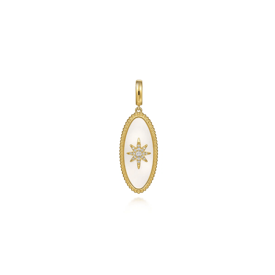 Gabriel & Co. Diamond and White Mother of Pearl Bujukan Oval Shape Medallion Pendant PT6646Y45WM