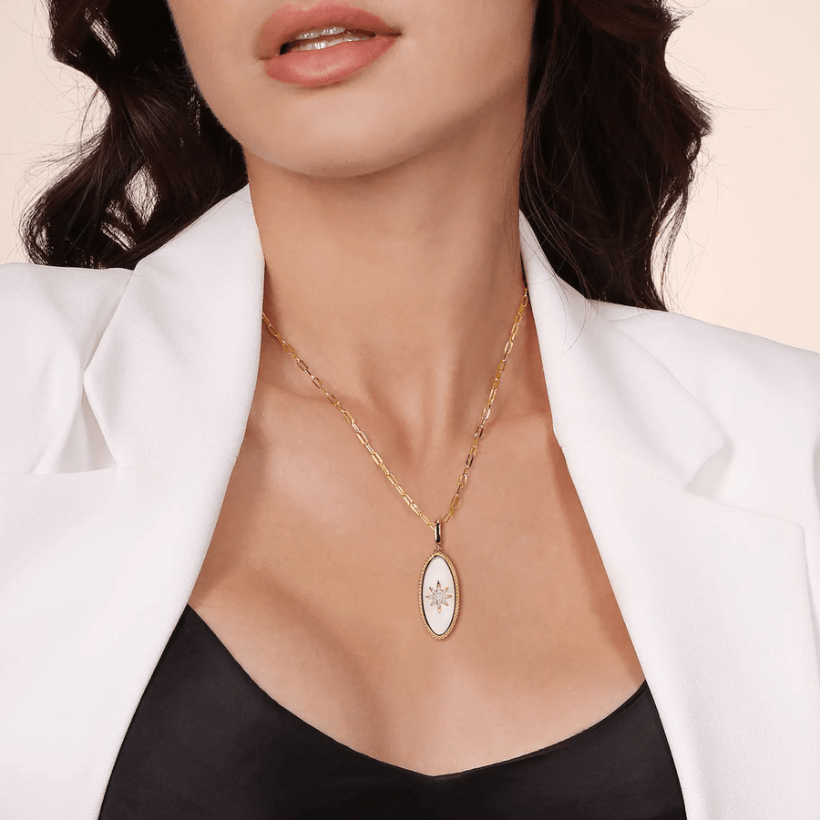 Gabriel & Co. Diamond and White Mother of Pearl Bujukan Oval Shape Medallion Pendant PT6646Y45WM