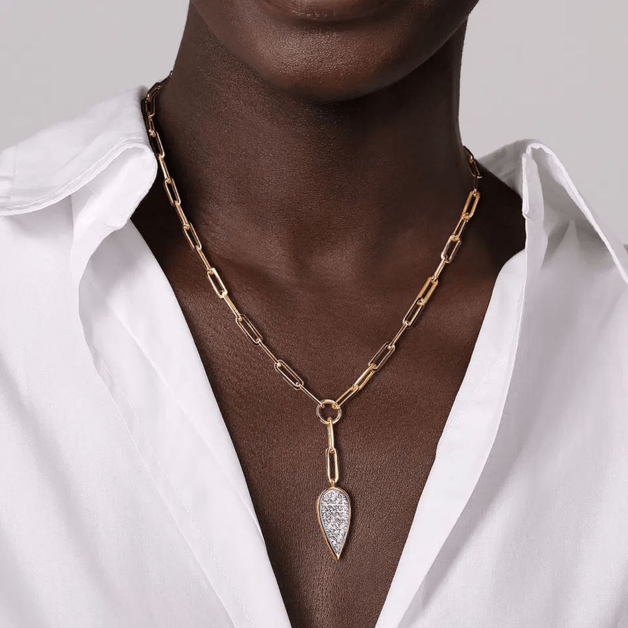 Gabriel & Co. Diamond Drop And Hollow Link Chain Y Knots Necklace - NK7556M45JJ