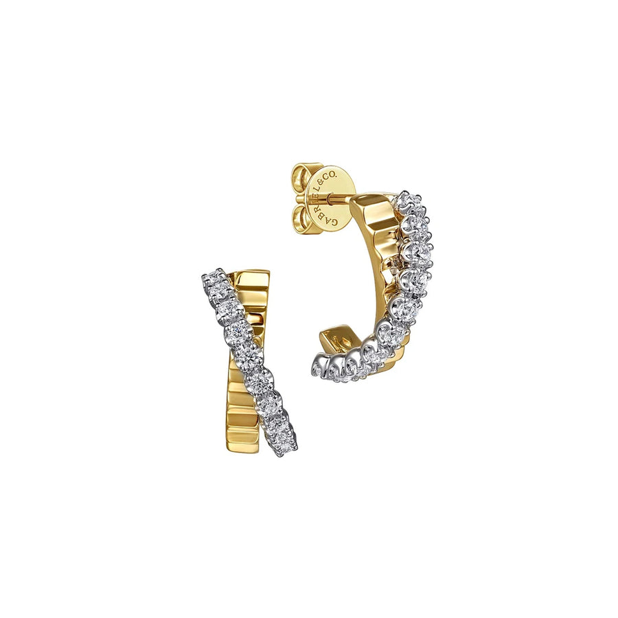 Gabriel & Co. Diamond J Hoop Stud Earrings With Diamond Cut Texture - EG15342M45JJ
